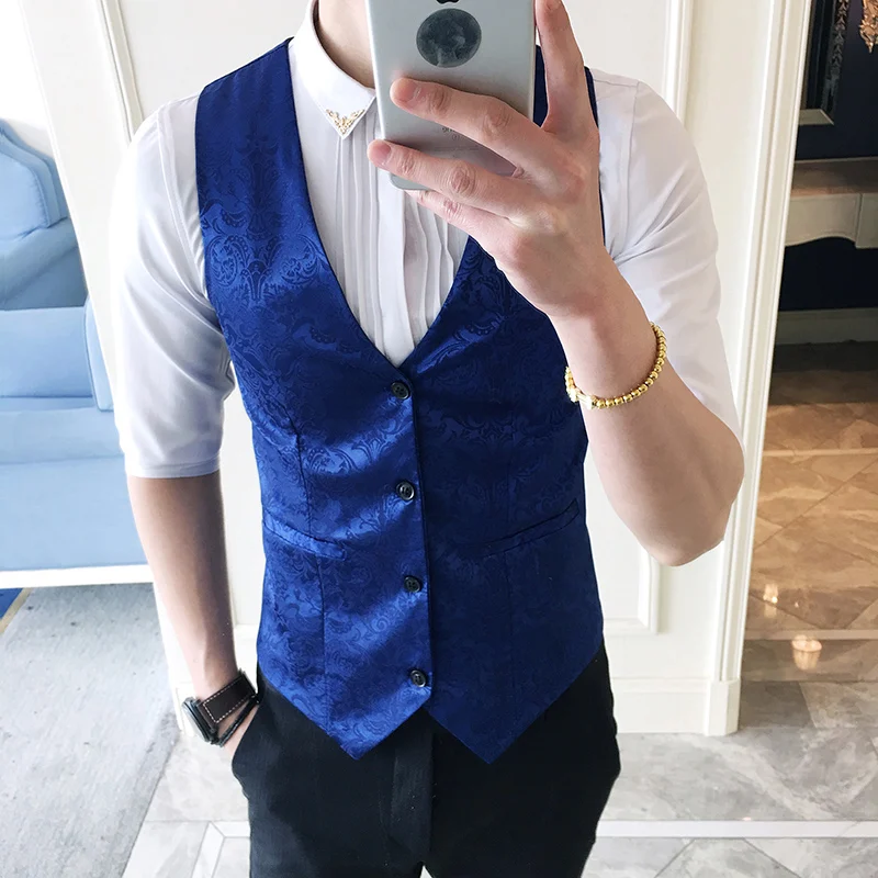 5XL Королевский синий жилет мужской красный для мужчин Slim Fit барокко s цветочный