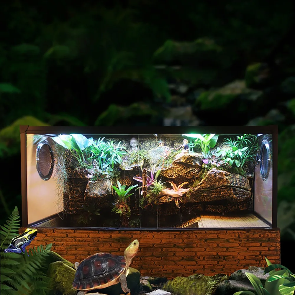 Большая аквариумная черепаха Vivarium Paludarium, резервуар с фоном, UVA светильник, греющаяся платформа, тропический лес, комплект с кирпичной основой