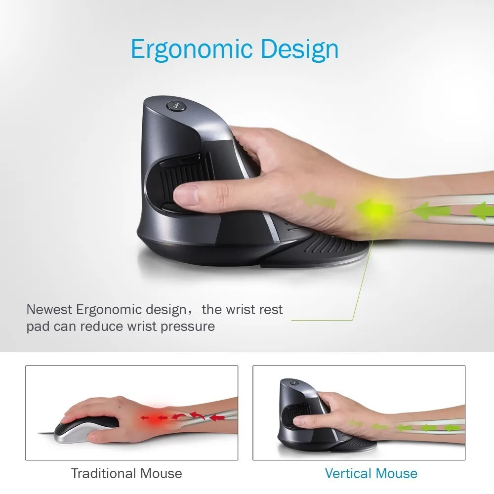 Mouse sem Fio Case para Computador Ópticos com 3 Delux Ergonômico Vertical Botões 1600 Dpi Ratos Cores Silicone Borracha Portátil M618gx 6 - Imagem 2