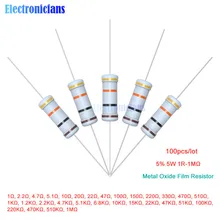 50 sztuk tlenku metalu rezystor z folii 5% 5 W 1R 4.7R 10R 100R 220R 1 K 2.2 K 4.7 K 6.8 K 10 K 22 K 47 K 100 K 470 K 1MΩ Ohm 1R-1M Ω odporność na