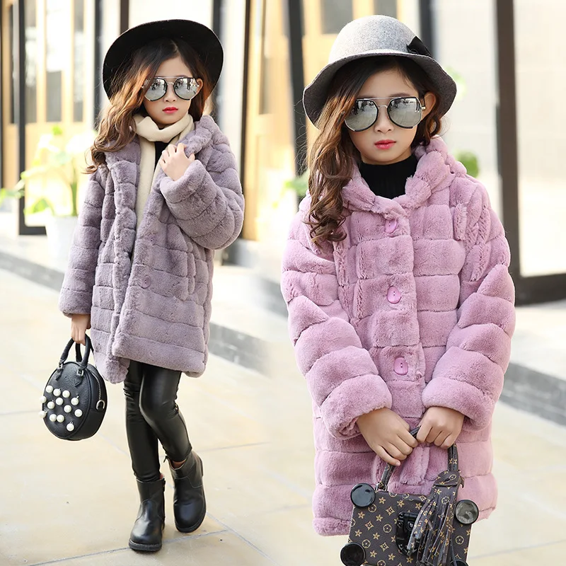 

Kids Girls Faux Fur Coat Girls Autumn Winter Warm Outerwear Kids Hooded Jackets Big Girls Long Padded Parkas 2018 Girls Clothes
