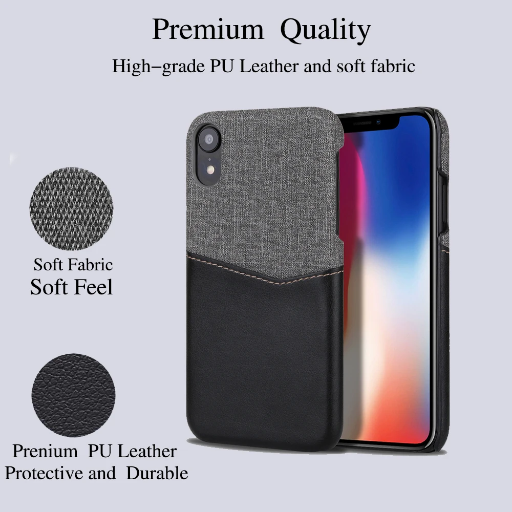

Case for IPhone Xs Max XR X 8 7 6 6s Plus Soft Fabric + Premium PU Card Leather Case with ID Credit Card Holder Slot Etui