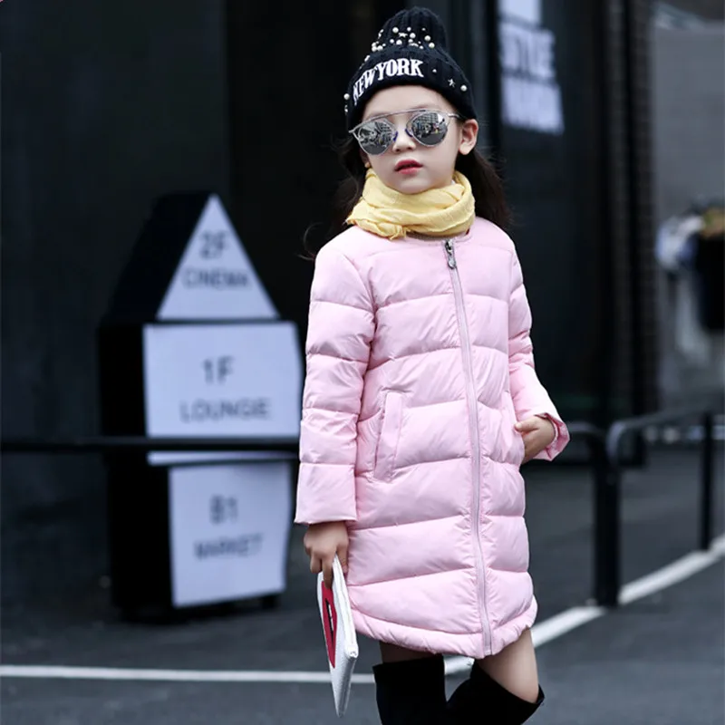 2019 Брендовое зимнее теплое длинное пальто для девочек, детская хлопковая Рождественская верхняя одежда с длинными рукавами ярких цветов