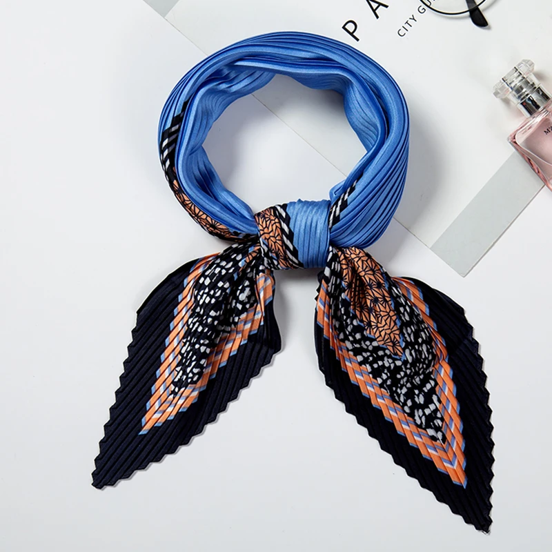 2019 New Female Pleated Scarf Stain Hair Neck Scarfs for Ladies Silk Crinkle Scarves Neck Tie Foulard Headband