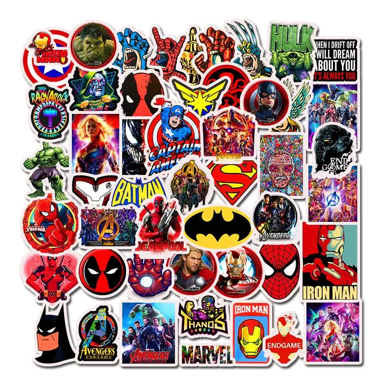 50Pcs New Marvel The Avengers superhero Cartoon Sticker For Laptop Moto Skateboard Luggage Guitar Decal Toy Waterproof Stickers