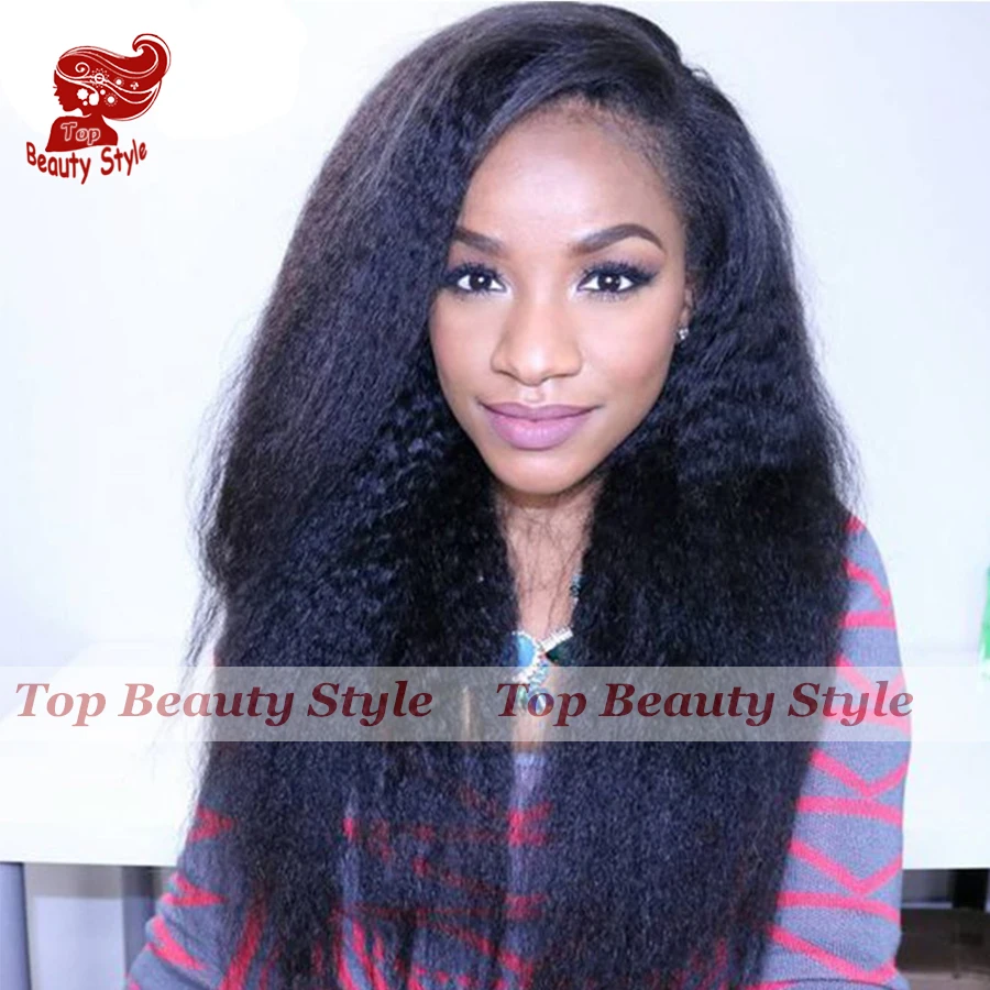 

180 Density Stock Heat Resistant Fiber Hair Wigs Kinky Straight Black Color Synthetic Lace Front Wig With Baby Hair No Tangle