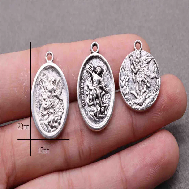 

100 Pieces / Religious Vintage Silver Michael Angel Medal Cross Medal Christo Redentor Catholic Pendant