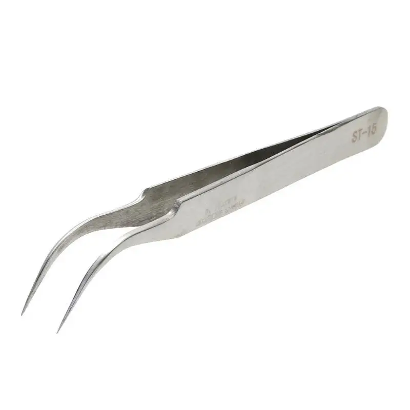 1pc Stainless Steel Curved Precision Tweezers Heat Resistant Anti