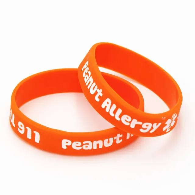 4PCS Printed Peanut Allergy Call 911 Silicone Wristband Little Kids