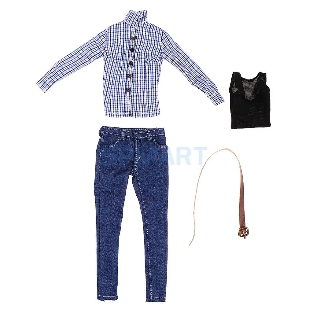 1/6 Scale Female Blue Lattices Shirt &Jeans Women Clothes for 12