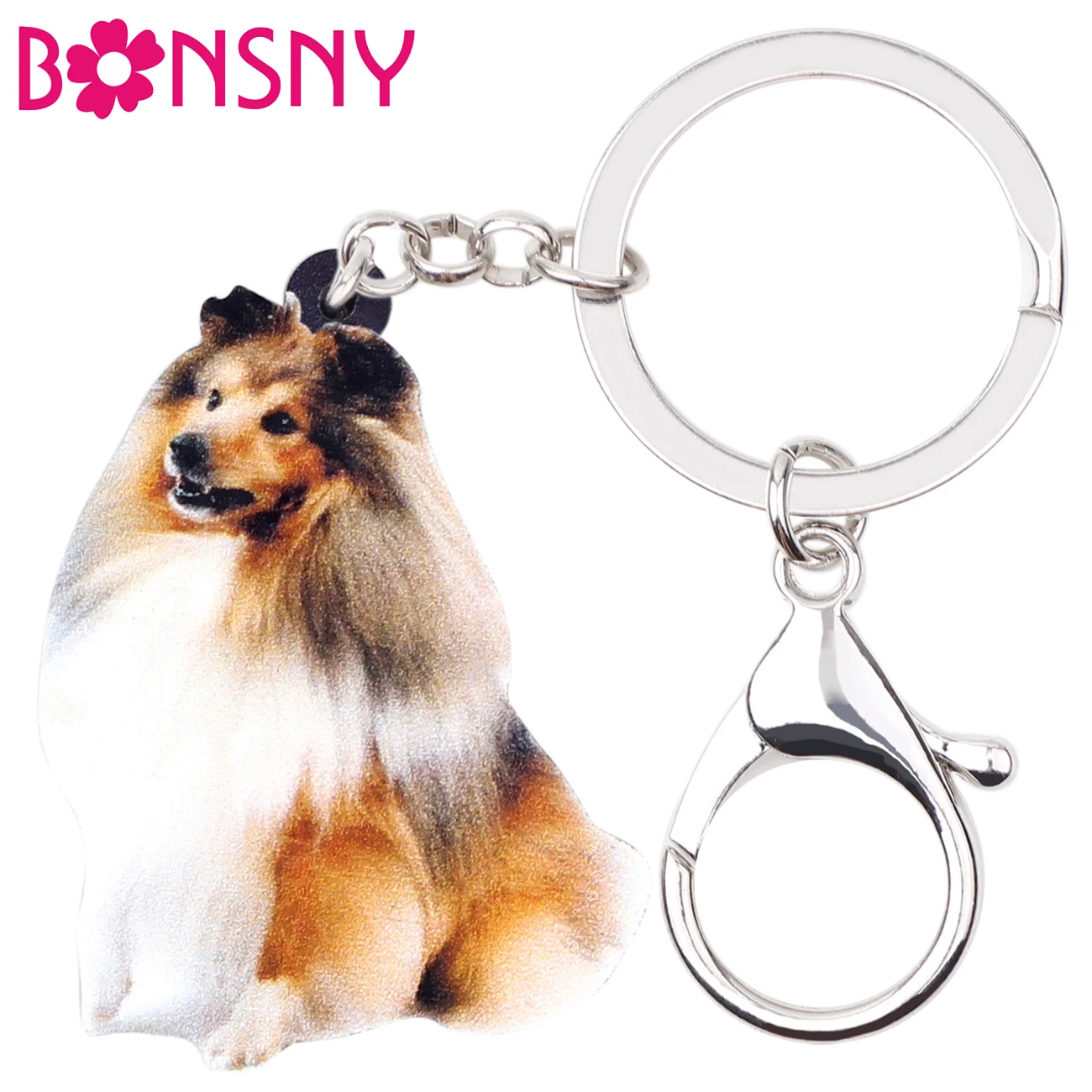 

Bonsny Acrylic Rough Collie Dog Key Chain Keychains Fashion Sweet Animal Jewelry For Women Girl Pet Lovers Bag Car Wallet Charms