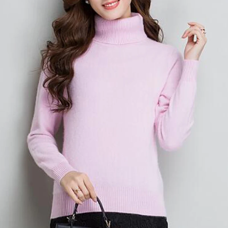 

2019 Winter New Fashion Thickened Warm Turtleneck Mink Cashmere Female Sweater Casual Solid Color Slim Simple Pullover wsr541