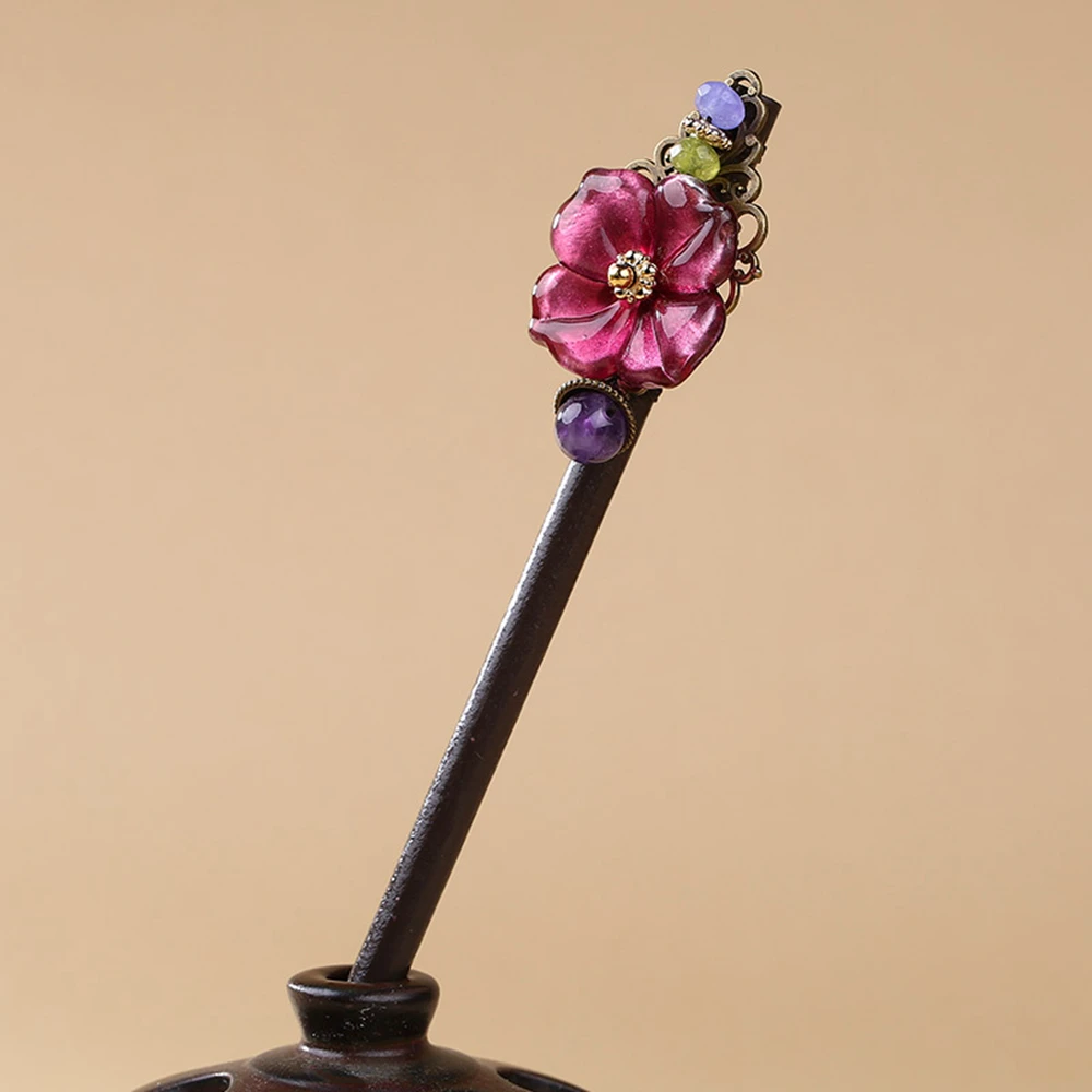 Purple rose glass hair sticks