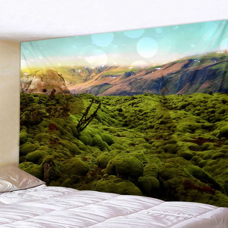 

Moss Mountain Range Landscape Tapestry Boho Mandala Wall Hanging Royal Blue 3D Hippie Wall Tapestry Home Decor Mint Yoga Mat