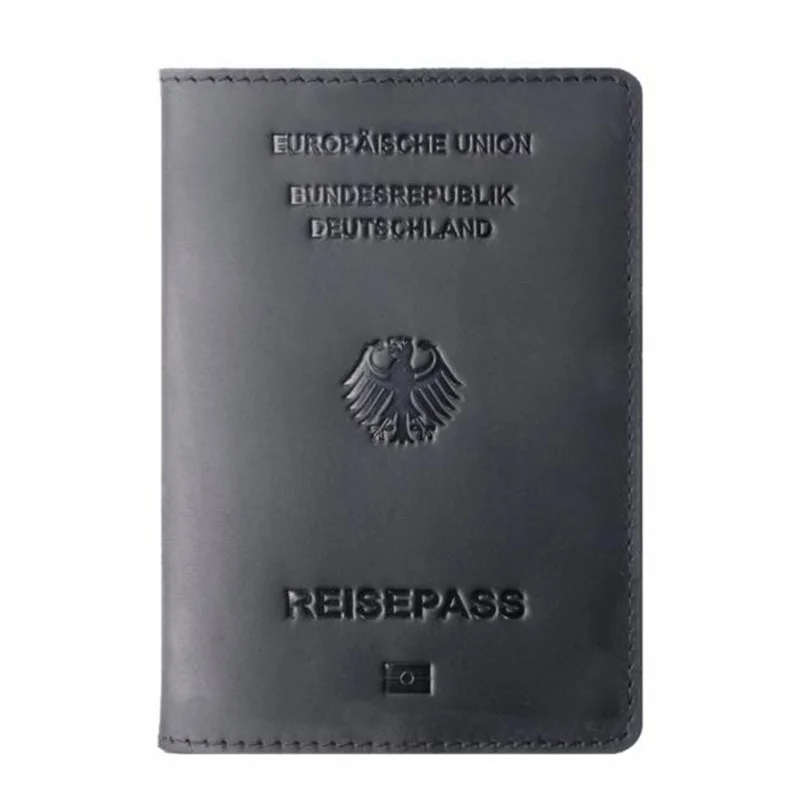 Обложка для паспорта из натуральной кожи Германии, предназначенная для Deutschland Crazy Horse, кожаная визитница, чехол для паспорта - Цвет: Black