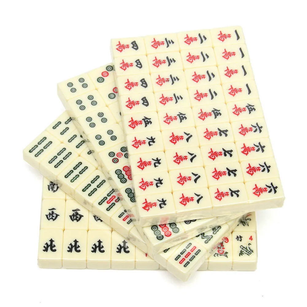 Портативный старинные настольные игры китайский набор для игры в маджонг Редкие 144 плитки Mah-Jong игрушка с кожей развлечение настольная игра