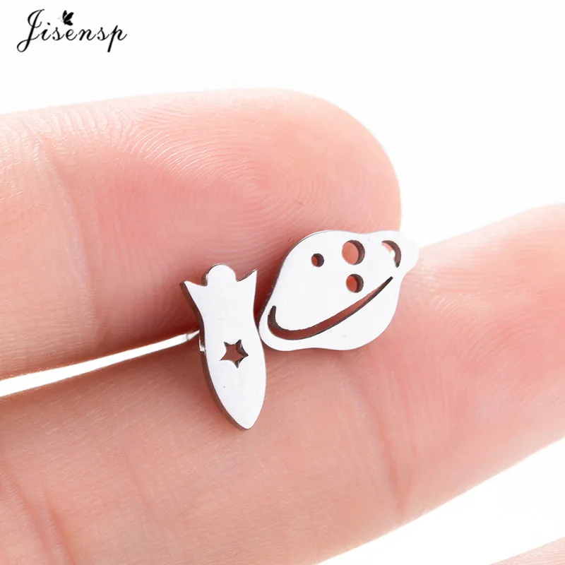 New Design Asymmetric Planet Spacecraft Stud Earrings Punk Universe Rocket Earrings for Women Fashion Jewelry