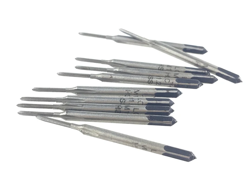 10pcs M1.2*0.25 기계 나사 탭 HSS H2 스트레이트 플루트 나사 스레드 메트릭 플러그 핸드 탭 드릴