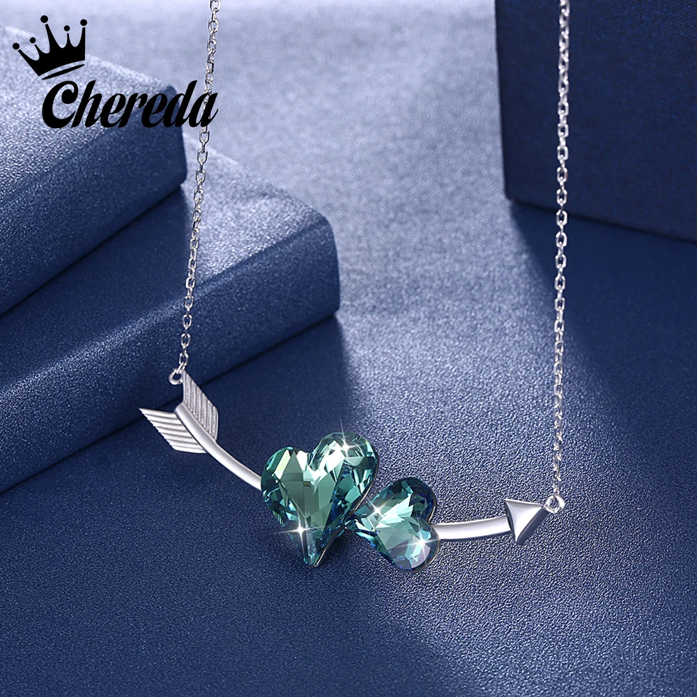 

Chereda Crystal from Swarovski Women Necklace Fine Jewelry Blue Crystals from Swarovski Heart Pendant Necklace Fashion Collares