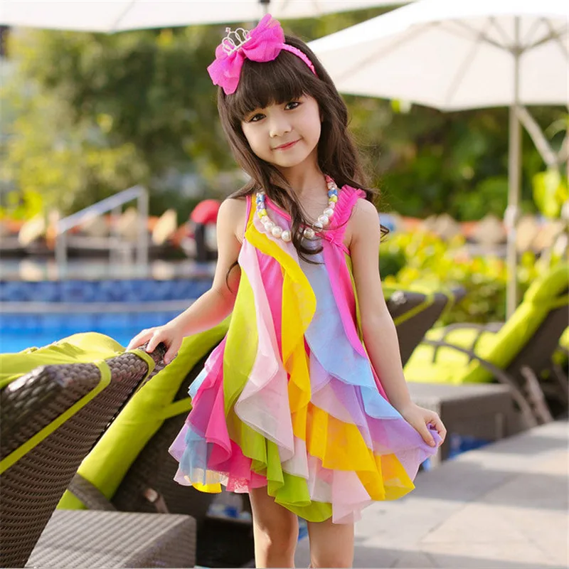 

Sleeveless Girls Dress Toddler Tutu Beach Children Clothing Rainbow Harajuku Casual Kids Clothes Vestidos Baby Summer Dresses