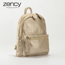 Zency 2018 New Vintage Designer 100% Genuine Leather Women Backpack Female Schoolbag mochila mujer Ladies Travel Bag Light Gold