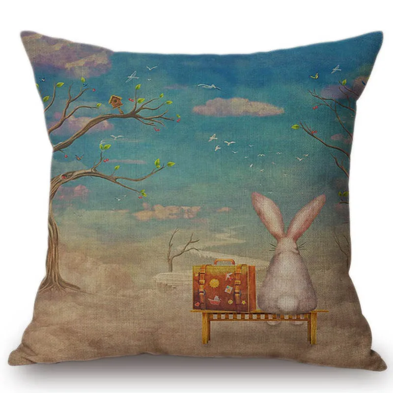 esad-rabbit-with-suitcase-sitting-on-the-bench-on-the-cloud-in-sky-canvas 