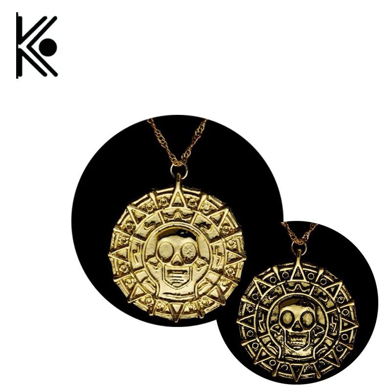 

pirates of the caribbean necklace Jack Sparrow Aztec coin medallion vintage gold and bronze pendant Johnny Depp drop shipping