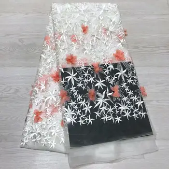 

2019 High Quality African Lace Fabric White Peach French Lace Fabric Mesh Tulle Nigerian Lace Fabric For Wedding Party Dress