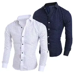 2018 Мужская Весенняя Повседневная деловая рубашка из хлопка с принтом звезды, с длинным рукавом, тонкая рубашка, плюс размер 2XL, топы Мужские