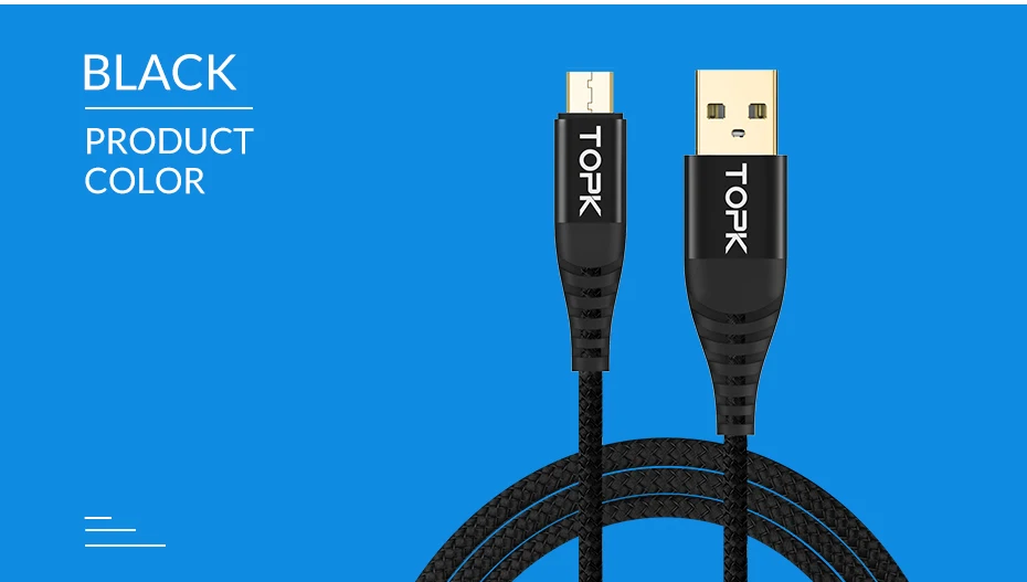 TOPK AN42 Micro USB кабель 2.4A нейлон Быстрая зарядка USB кабель для передачи данных для samsung Xiaomi huawei LG Android мобильный телефон USB кабель