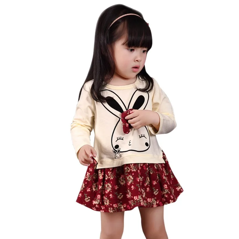 Long Sleeve Dress Baby Girls New Spring Autumn Girl Floral Mosaic Kids Sweet Princess Clothing 2-6 Years | Детская одежда и обувь