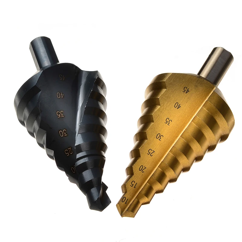 FUNN-2Pcs золото/черный 10-45 мм высокоскоростной стальной сердечник сверло шаг конус режущие инструменты для деревообработки дерево Металл сверление комплект