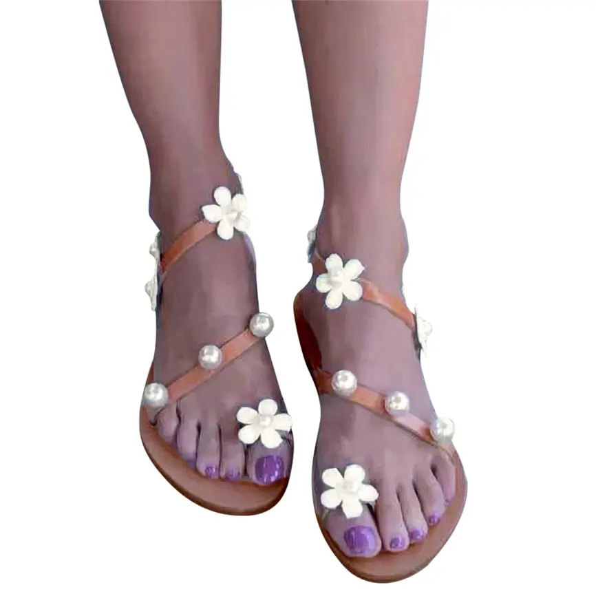 

JAYCOSIN Summer Women Sandals Flower Beading Beach Anti-Slip Toe Post Sandal Roman Beach Shoes For Women WQY517