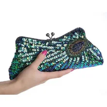peocock блестки Ежедневные клатчи Для женщин вечерняя сумочка; BS010, ручная работа, клатч, украшенный бисером кошелек павлин сумка с блестками с цепочкой