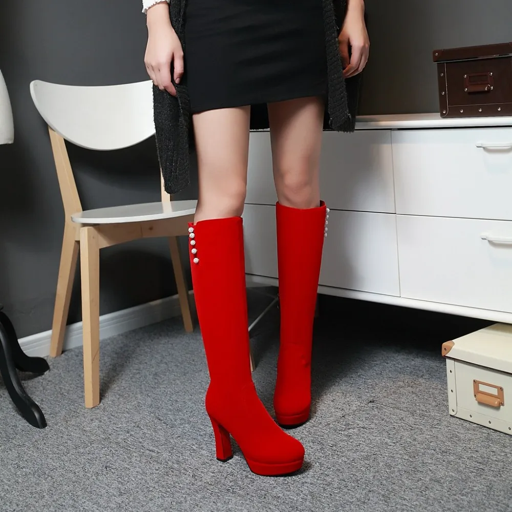 Большие размеры 33-41, г. Новые теплые зимние сапоги на высоком каблуке элегантная пикантная женская обувь для отдыха сапоги до колена с круглым носком TX-1