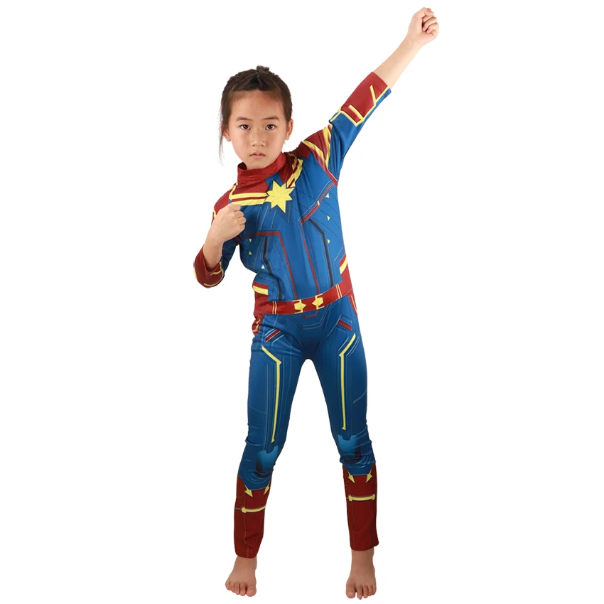 Одежда для девочек, костюм капитана супергероя, костюмы мисс Марвел, Карол Дэнверс, костюмы на Хэллоуин для детей, квантовые комбинезоны