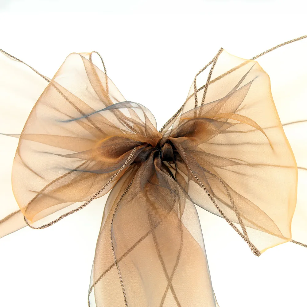 HOT-COLOUR-Factory-Wholesale-25pcs-chocolate-New-organza-Chair-Sashes-bow-Wedding-And-Events-Supplies-Party