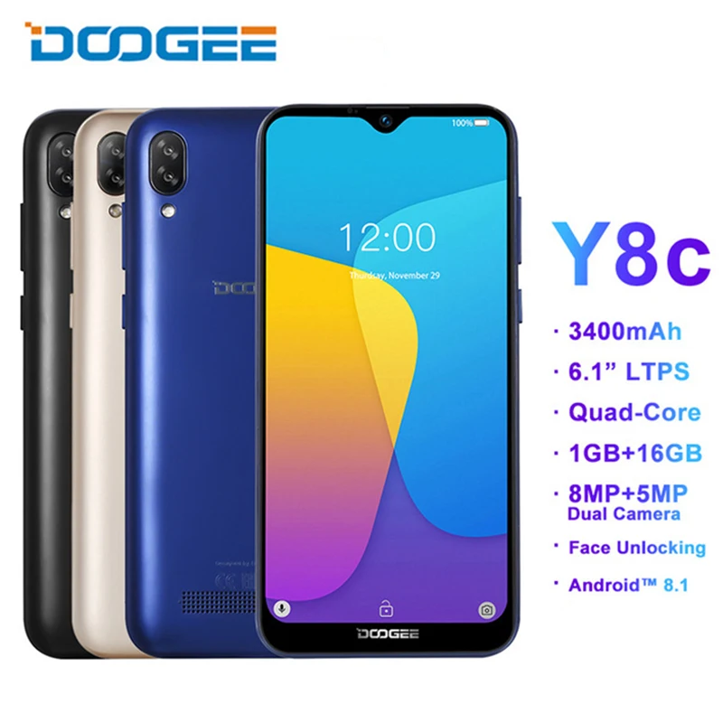DOOGEE Y8c Android 8 1 6 дюймов 19:9 в виде капли воды экран LTPS смартфон MTK6580 ГБ Оперативная