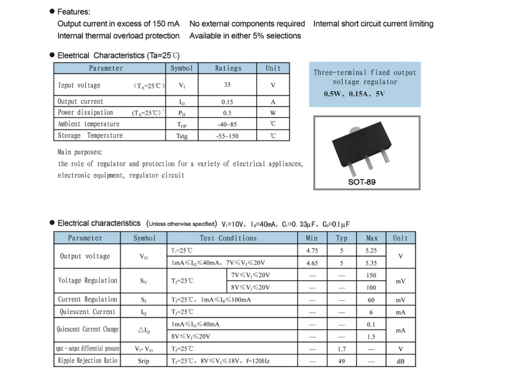 WAVGAT 10 шт. 78L05 5V СОТ-89 SMD с тремя клеммами регулятор напряжения стабилизатор напряжения хорошего качества и по ограничению на использование опасных материалов в производстве