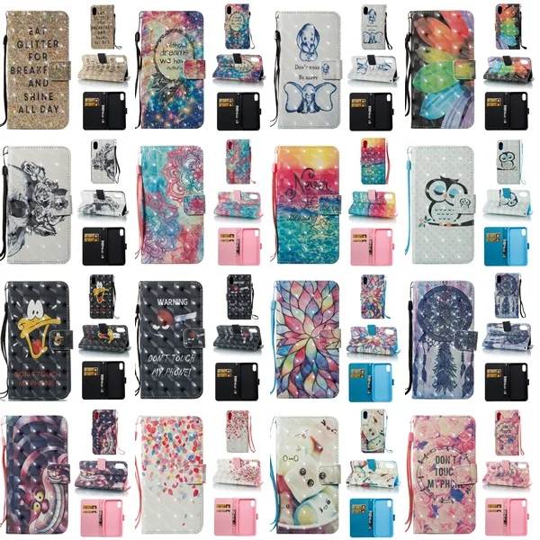 

3D Glitter Painted Cover Elephant Skull Flower Dream Catcher Crow Owl Butterfly Flip Leather Wallet Case For iphone X XS MAX XR