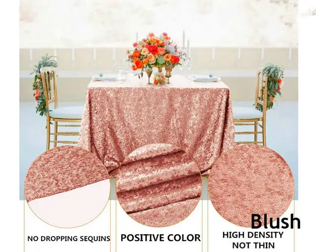 Pink Gold Tablecloth 90x132in Glitter Round Rectangular Embroidered Sequin Table Cover for Wedding Party Christmas Decor Blush