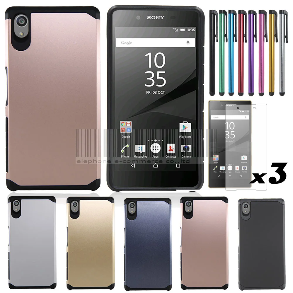 

For Sony Xperia Z5 E6603 E6633 E6653 E6683 Dual Layer TPU+PC Slim Hybrid Armor Protective Case Hard Cover With Films+Stylus