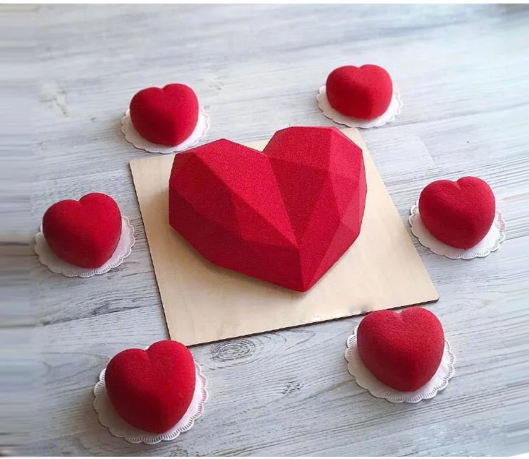 silicone mold Heart shaped French Mousse Cake Diamond Surface Silicone Mould Baking Home font b Food