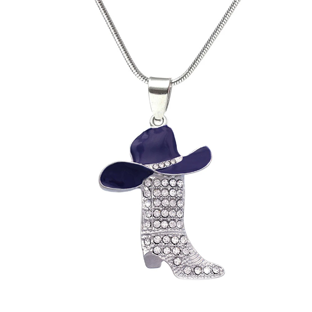 

Enamel hat white crystal boot necklace with snake chain for cowboys cowgirl souvenir gift jewelry drop ship