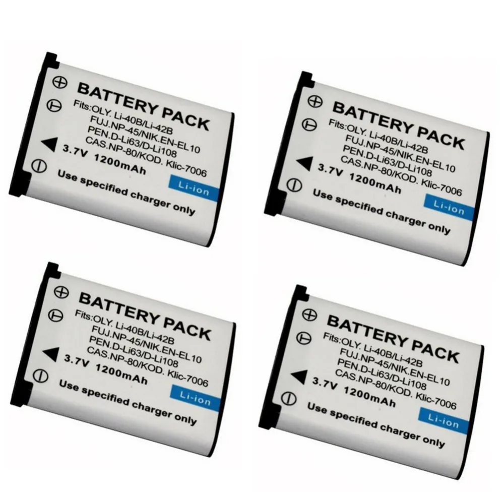 4 шт. 1200 мАч LI40B LI 40B 42B LI42B FNP 45 NP45 CNP 80 ENEL10 EN EL10 батарея для OLYMPUS U700 U710 FE230 FE340 FE290 FE36|en-el10