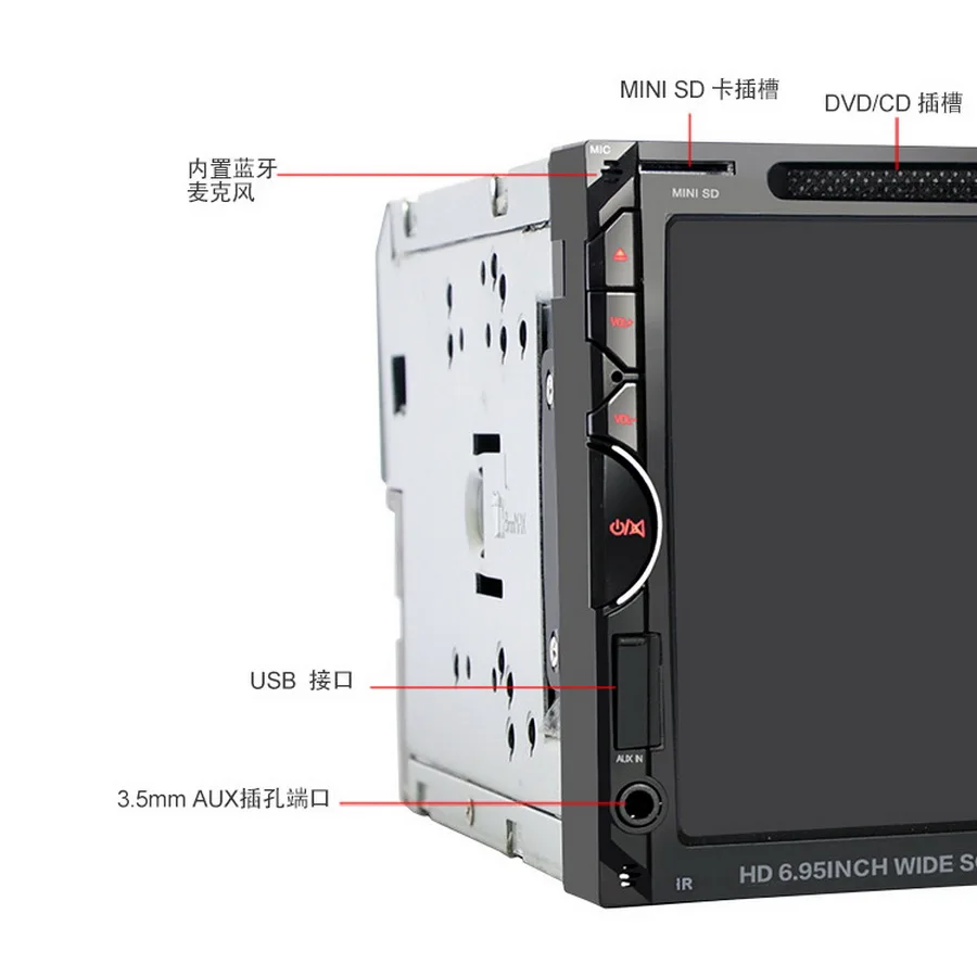 Perfect by DHL or Fedex 5pcs 1269 2 Din 6.95inch Touch Screen Auto Car Multimedia Video DVD CD Player Audio Car Radio USB Bluetooth 9