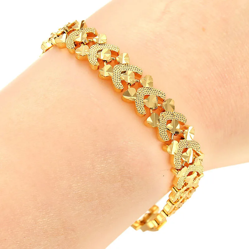 Woman's Gold Color Heart Charm Bracelets