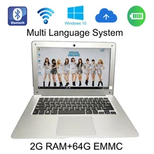 2G ram 64G EMMC windows 10 system 13.3 inch silver metal laptop In-tel Atom Z3735F,Quad Core,1.33GHz netbook built in camera