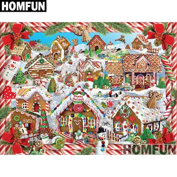 

HOMFUN Full Square/Round Drill 5D DIY Diamond Painting "Christmas Snow house" 3D Embroidery Cross Stitch 5D Decor A00875