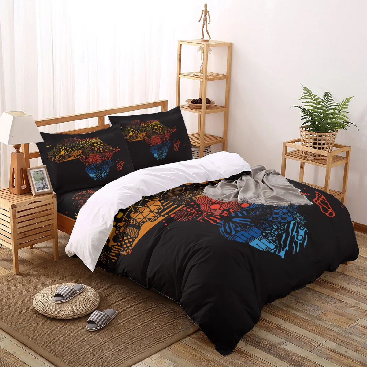

African Map Bed Sheet Cover Pillow Cover Black Four-piece Cover Bedding Set Luxury High Quality Cover